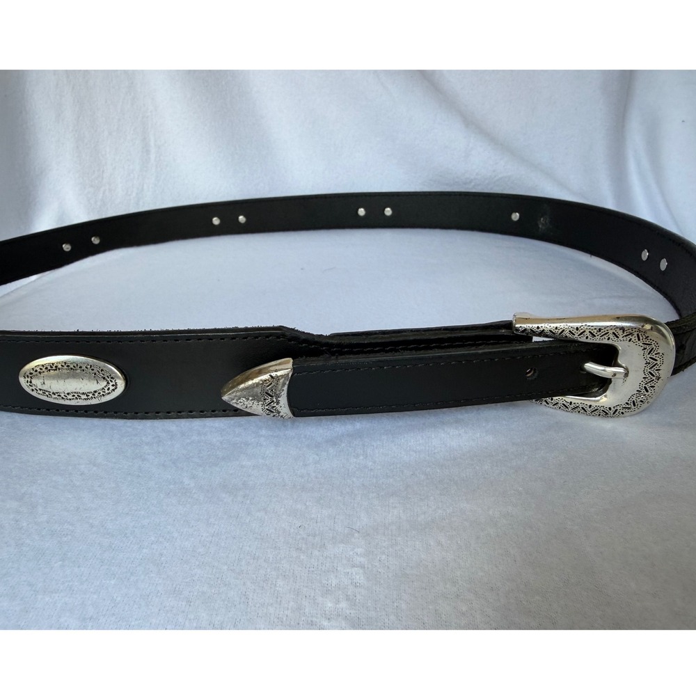 Brighton Leather Belt Womens 46 Black Western Silver Concho Engraved Buckle